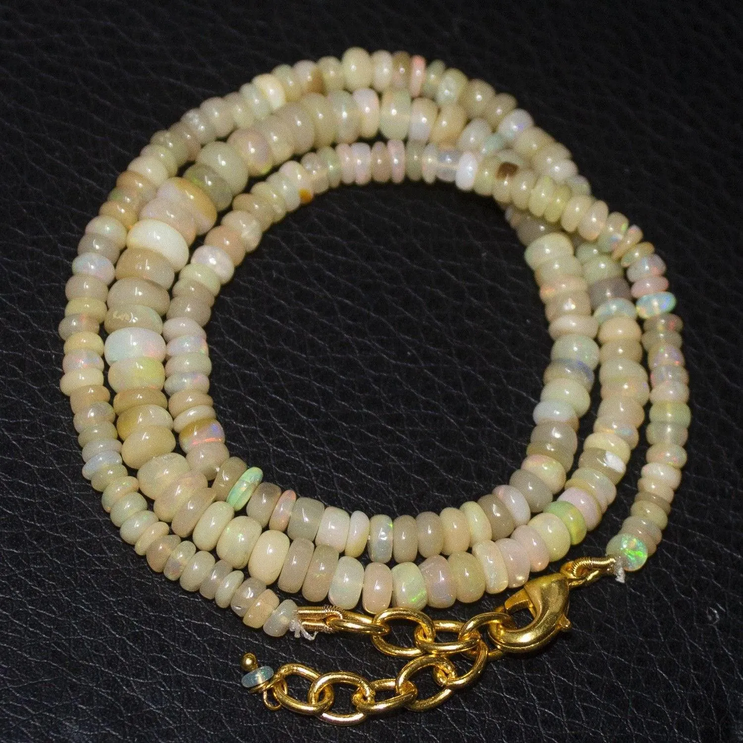 Fire Ethiopian Welo Opal Gold Vermeil Smooth Rondelle Necklace 19" 4mm 6mm