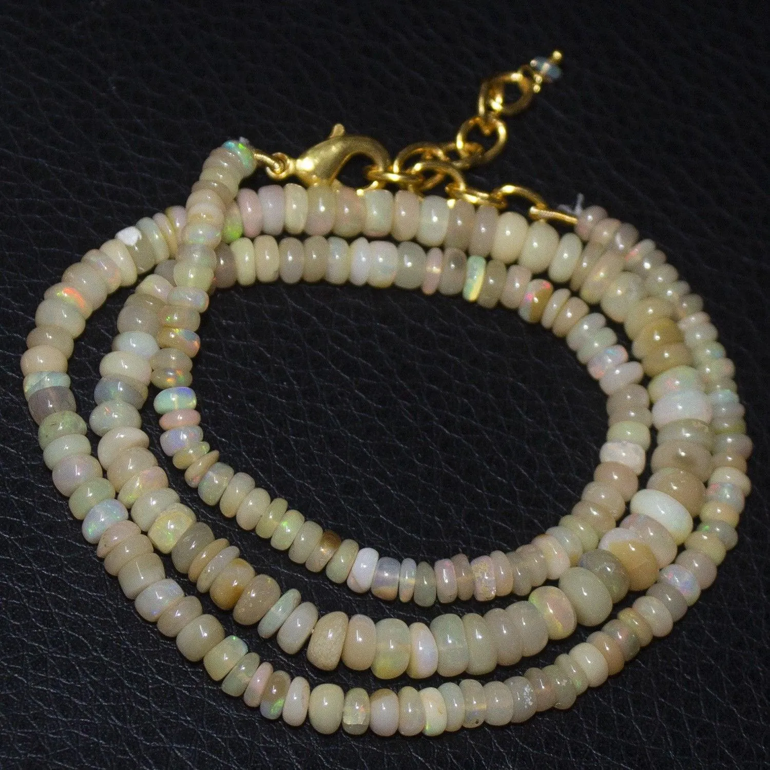 Fire Ethiopian Welo Opal Gold Vermeil Smooth Rondelle Necklace 19" 4mm 6mm