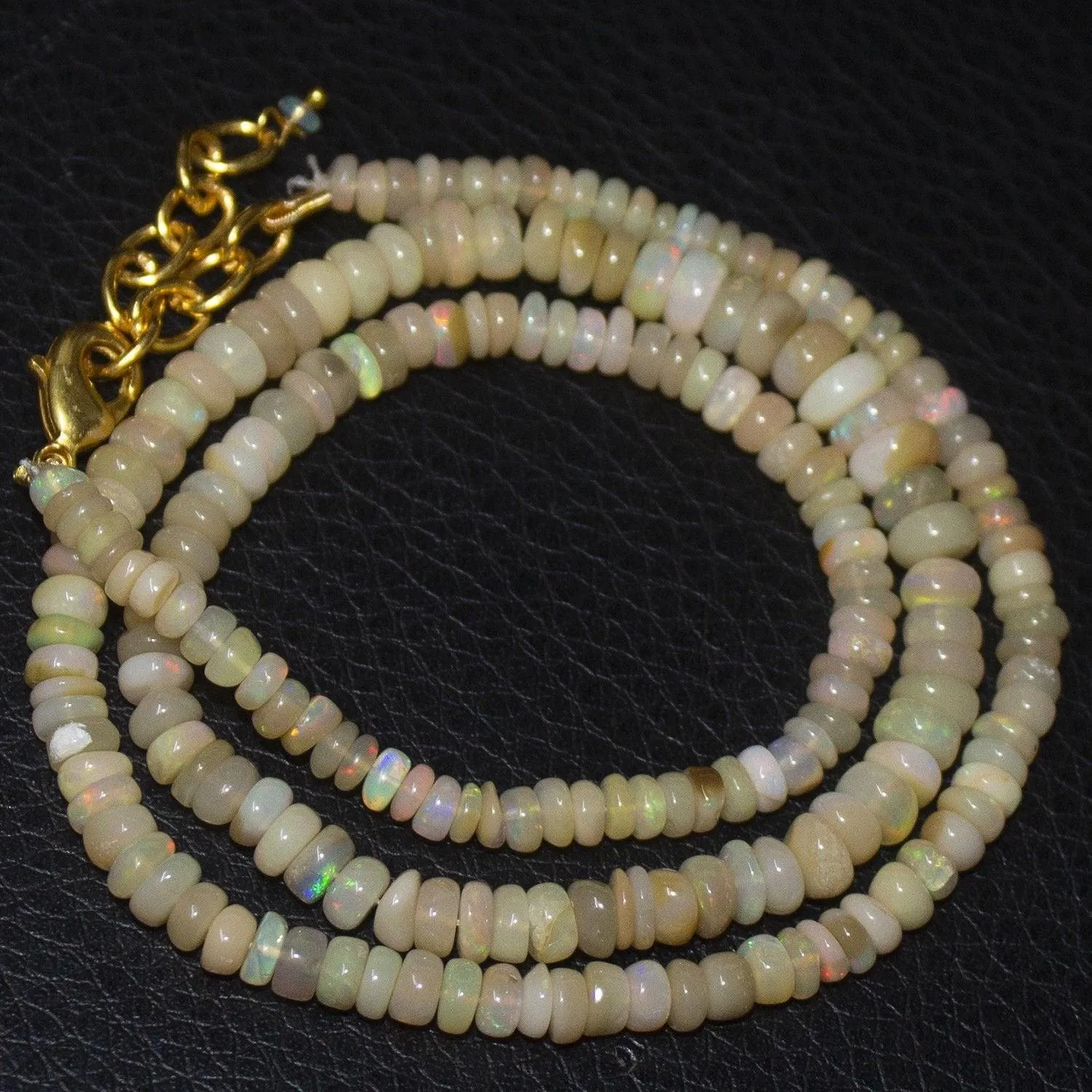 Fire Ethiopian Welo Opal Gold Vermeil Smooth Rondelle Necklace 19" 4mm 6mm