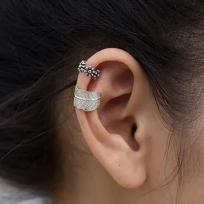'Foliage and Flowers' Sterling Silver Ear Cuffs (Pair)