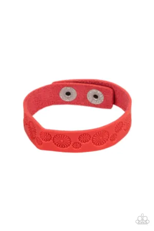 Follow the Wildflowers - Red - Stamped Leather Flower Paparazzi Snap Wrap Bracelet