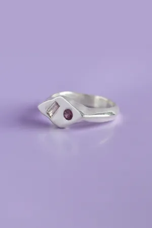 Frankie Pink & Peach Sapphire Silver Signet 718-10