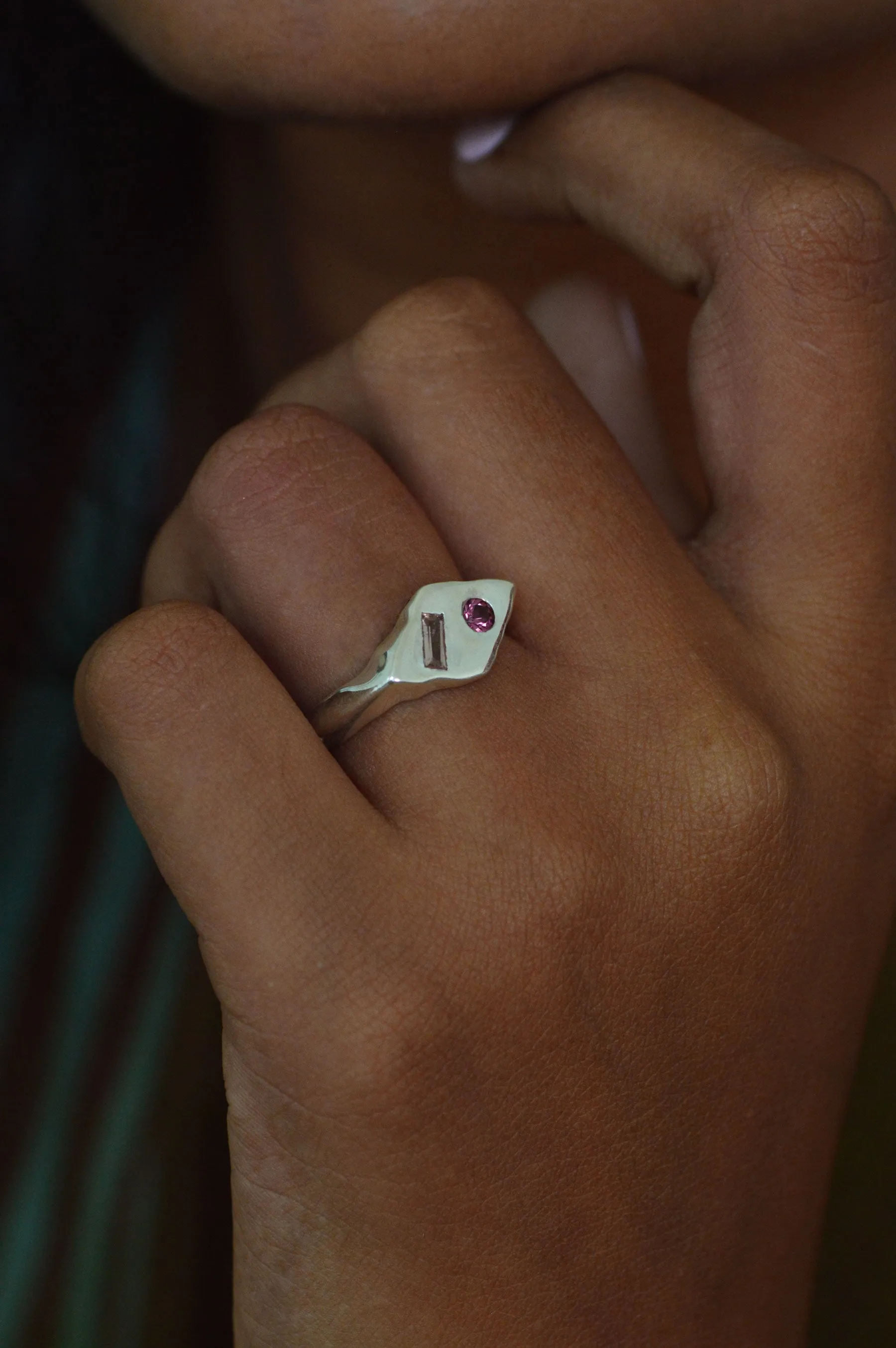 Frankie Pink & Peach Sapphire Silver Signet 718-10