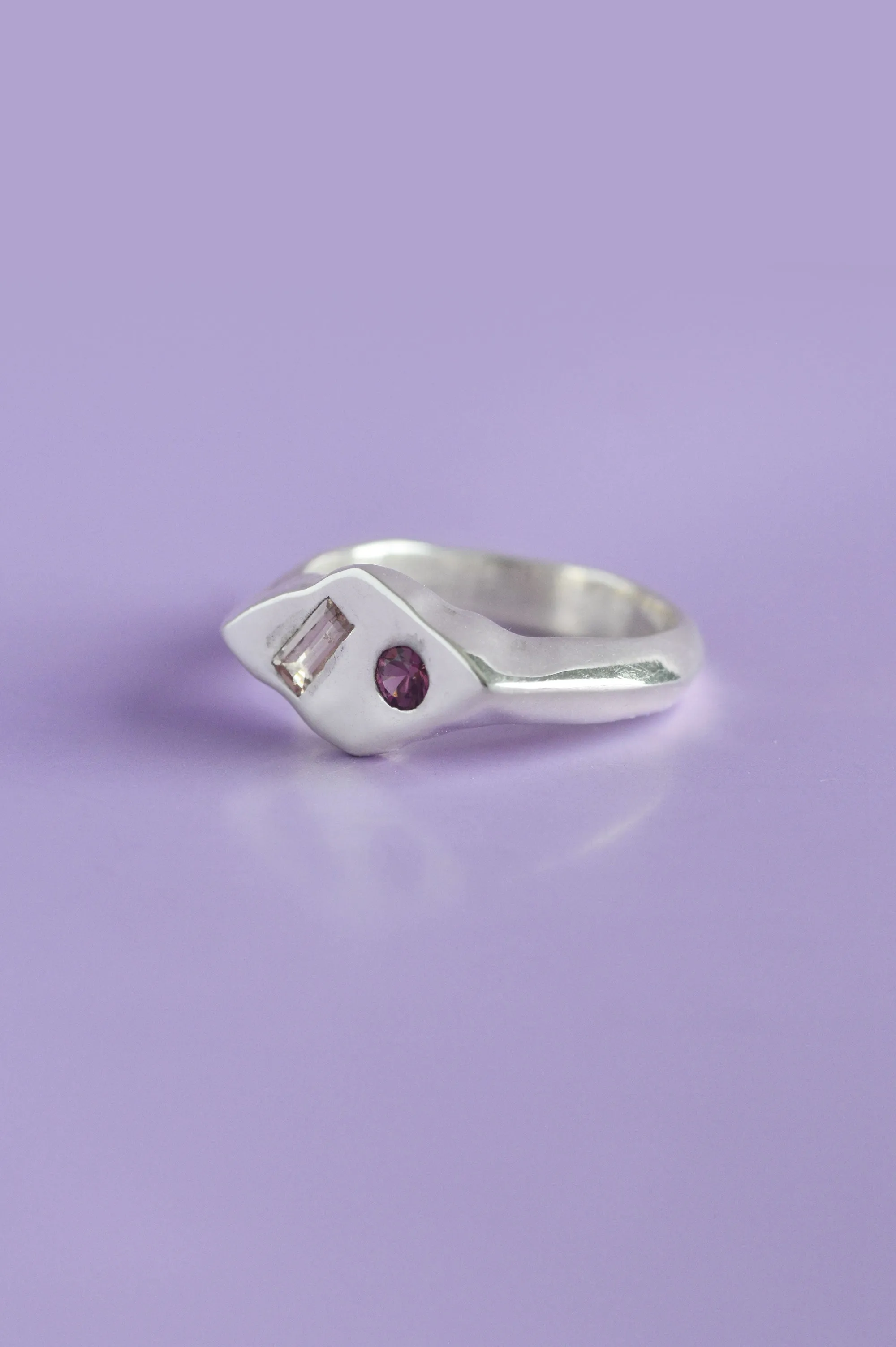 Frankie Pink & Peach Sapphire Silver Signet 718-10