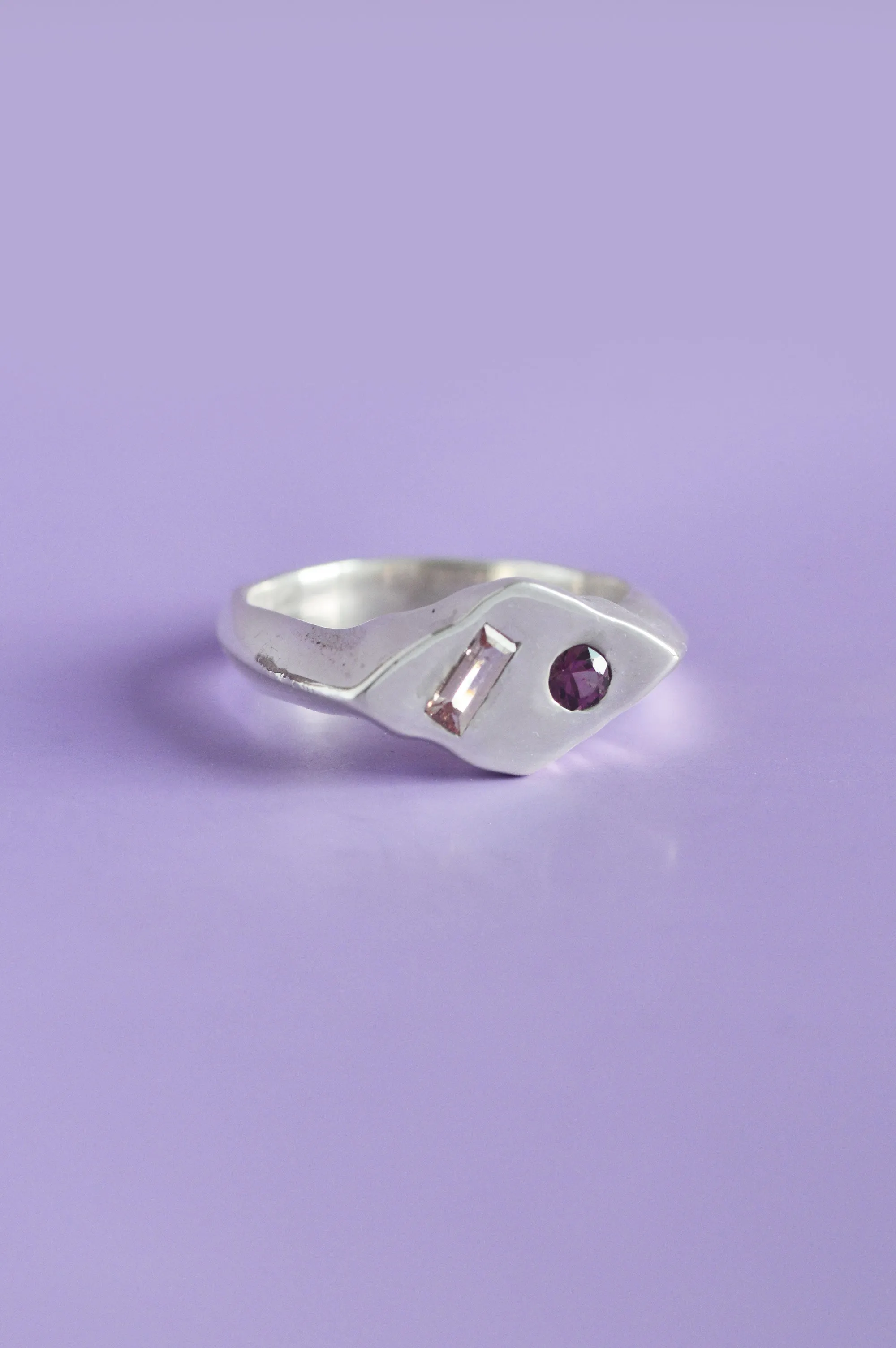 Frankie Pink & Peach Sapphire Silver Signet 718-10