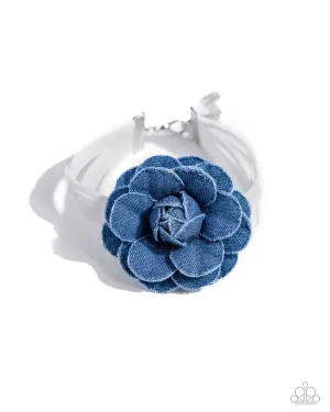 Garden Genre - White - Suede Band Denim Flower Paparazzi Lobster Claw Bracelet