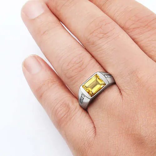 Gemstone Ring for Men with 8 Natural Diamonds in Sterling Silver