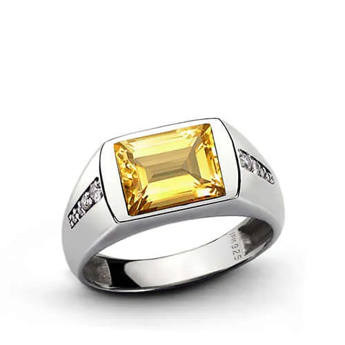 Gemstone Ring for Men with 8 Natural Diamonds in Sterling Silver