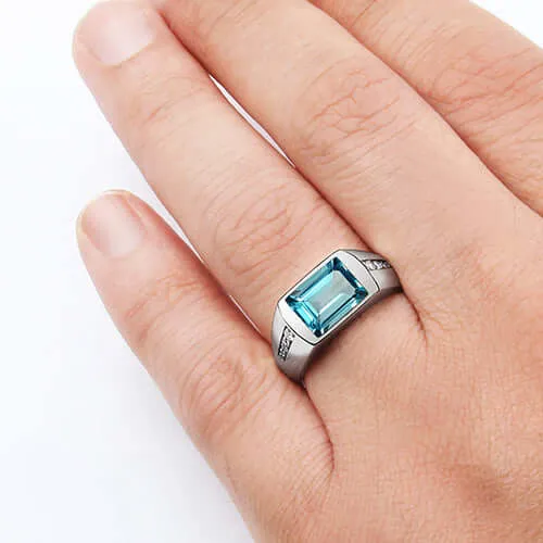Gemstone Ring for Men with 8 Natural Diamonds in Sterling Silver