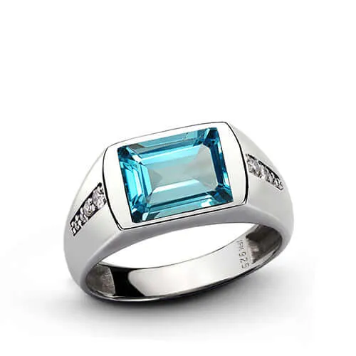 Gemstone Ring for Men with 8 Natural Diamonds in Sterling Silver