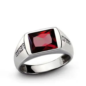 Gemstone Ring for Men with 8 Natural Diamonds in Sterling Silver