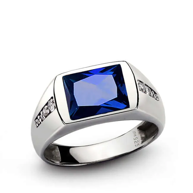 Gemstone Ring for Men with 8 Natural Diamonds in Sterling Silver