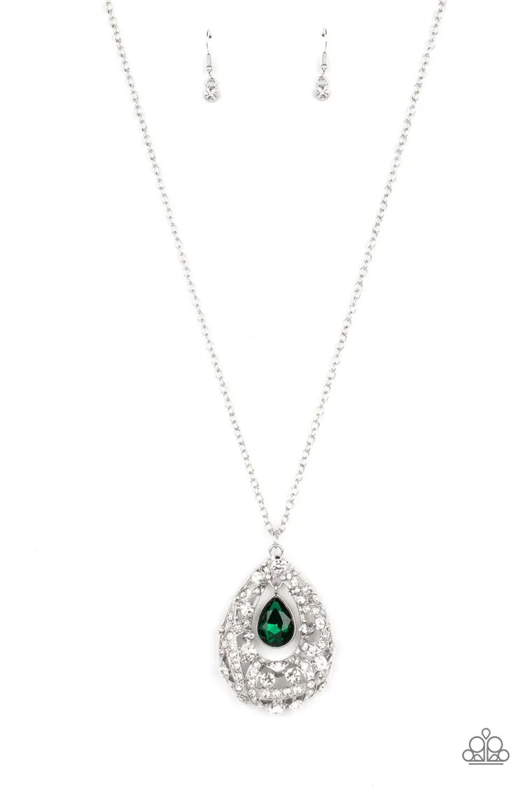 Glitz and GLOW - Green - Teardrop Gem Paparazzi Long Necklace