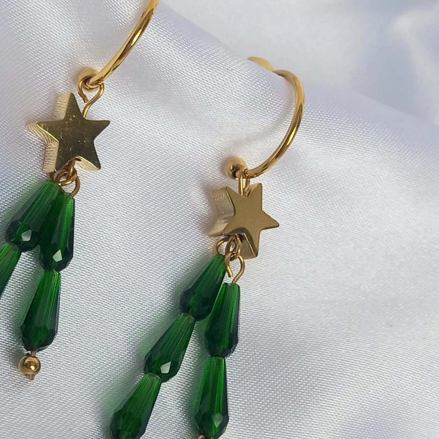 Gold & Green Star Hoop Earrings - Lightweight Hoop Earrings,Green Star Earrings,Hoop Earrings,Gold Earrings In The UK,Gold Star Jewellery