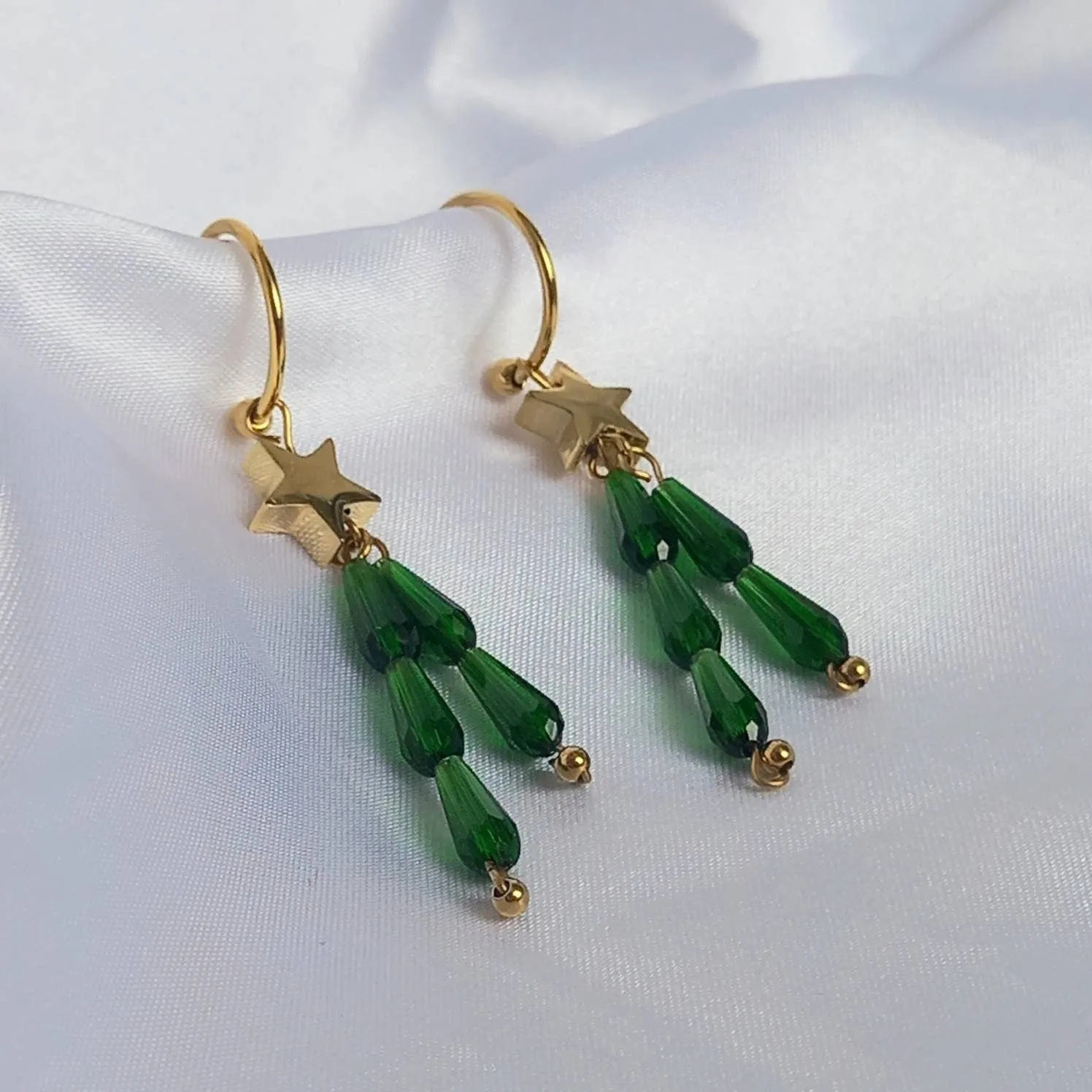 Gold & Green Star Hoop Earrings - Lightweight Hoop Earrings,Green Star Earrings,Hoop Earrings,Gold Earrings In The UK,Gold Star Jewellery