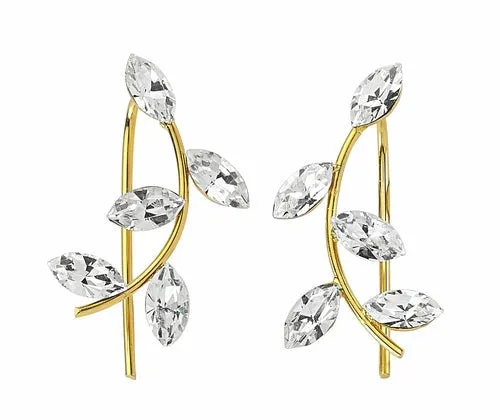 Gold Brass Tear Drop Ear Cuffs and Climber Earrings with CZ Crystals - Handmade, 18K Plated, 0.78" Length - Sold in Pairs