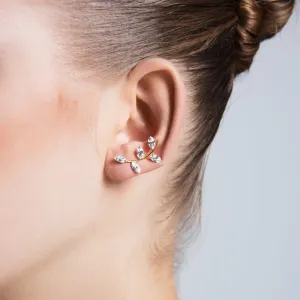 Gold Brass Tear Drop Ear Cuffs and Climber Earrings with CZ Crystals - Handmade, 18K Plated, 0.78" Length - Sold in Pairs