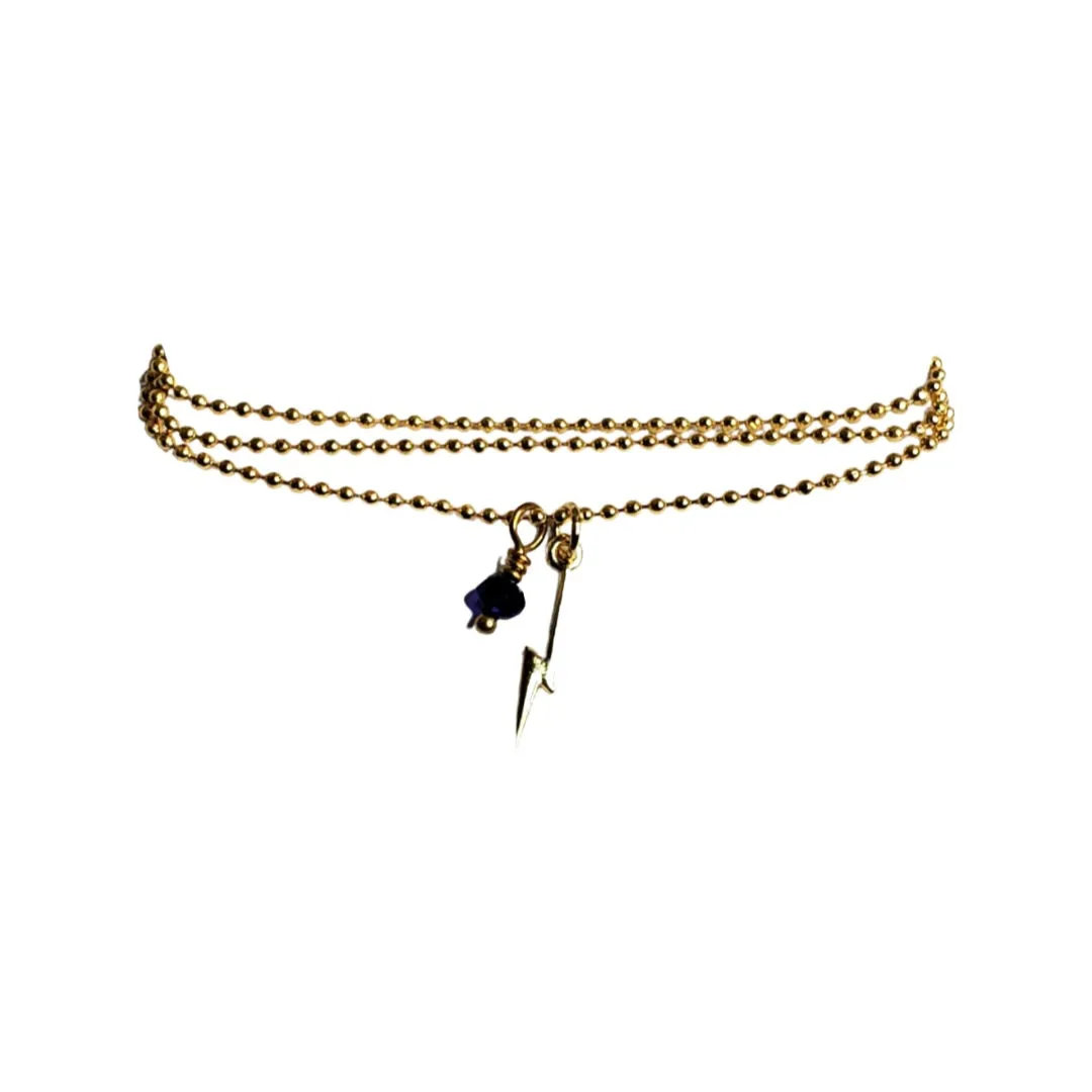 Gold Chain Necklace with Dainty Gold Bolt Pendant and Sparkly Blue Crystal 300-15 | Erika Williner Designs