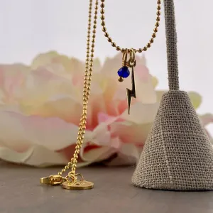Gold Chain Necklace with Dainty Gold Bolt Pendant and Sparkly Blue Crystal 300-15 | Erika Williner Designs