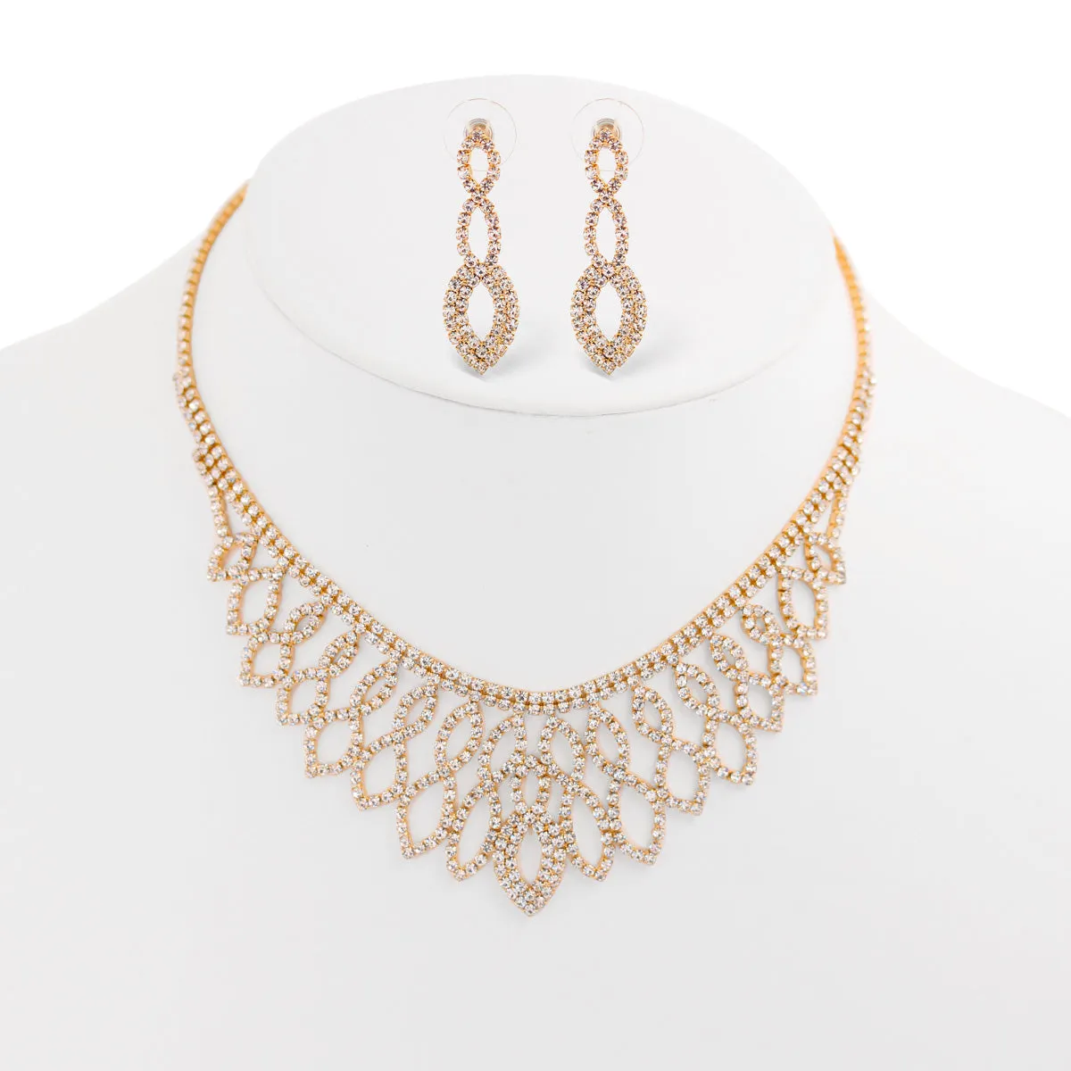 GOLD CRYSTAL CHOKER NECKLACE AND EARRINGS SET #SQ6027G (AF5/TF3)