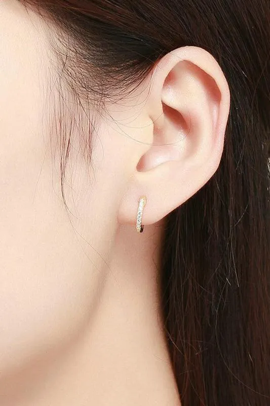 Gold CZ Pavé 925 Sterling Silver Huggie Hoop