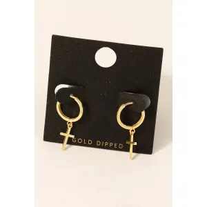 Gold Dipped Cross Charm Hoop Earrings/Stuffology Boutique