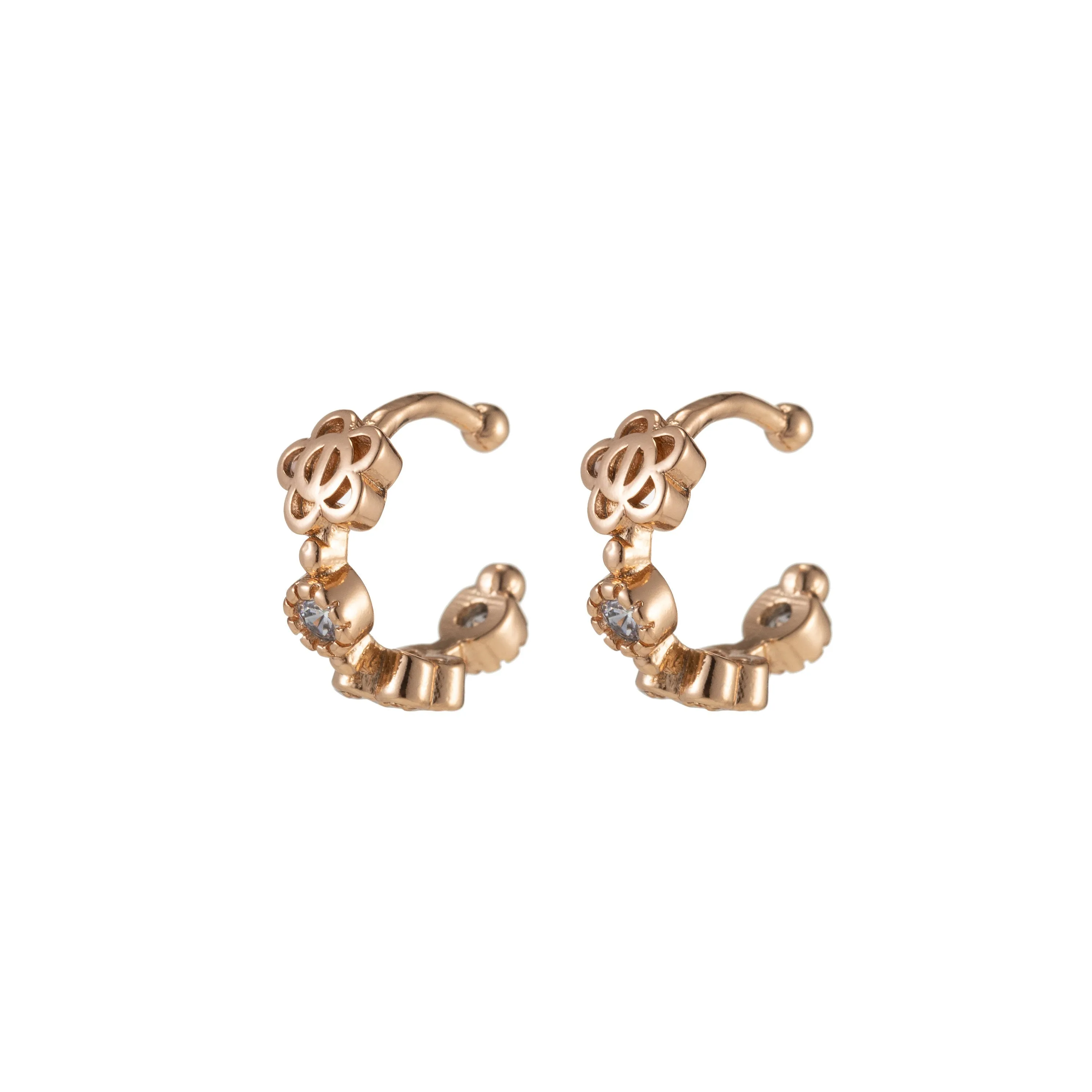 Gold Ear Cuff, Dainty Ear Cuff, Flower Wrap, Cartilage Earring, Minimalist Earrings, CZ Ear Cuff, No Piercing Earrings, Gift AI-034