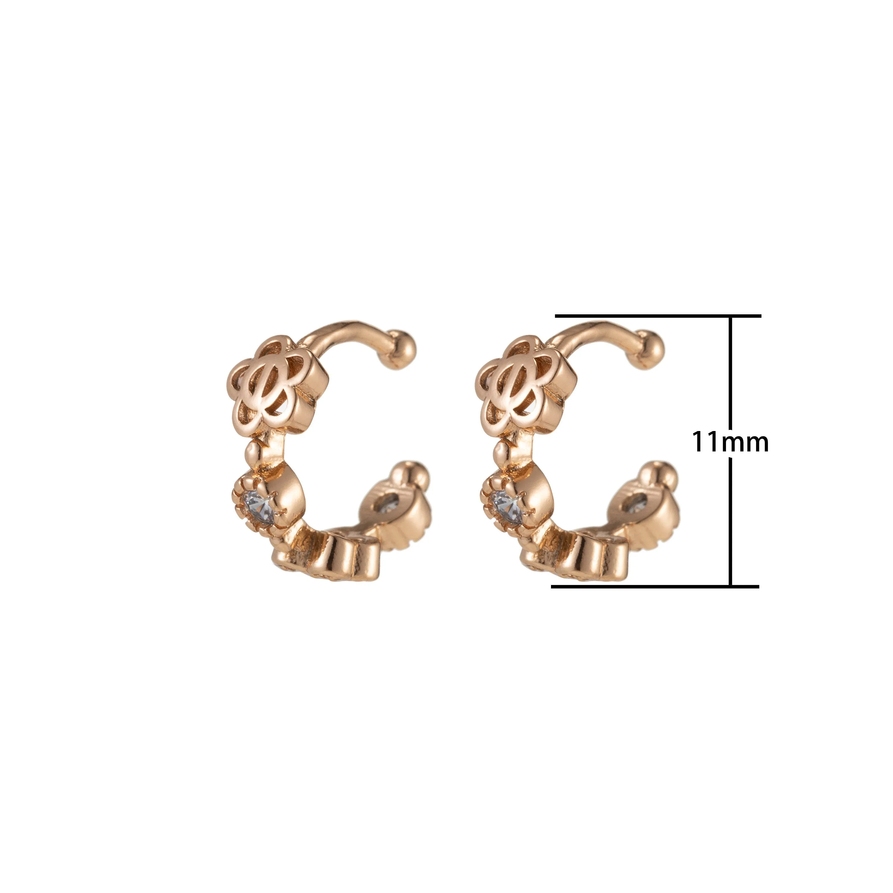 Gold Ear Cuff, Dainty Ear Cuff, Flower Wrap, Cartilage Earring, Minimalist Earrings, CZ Ear Cuff, No Piercing Earrings, Gift AI-034