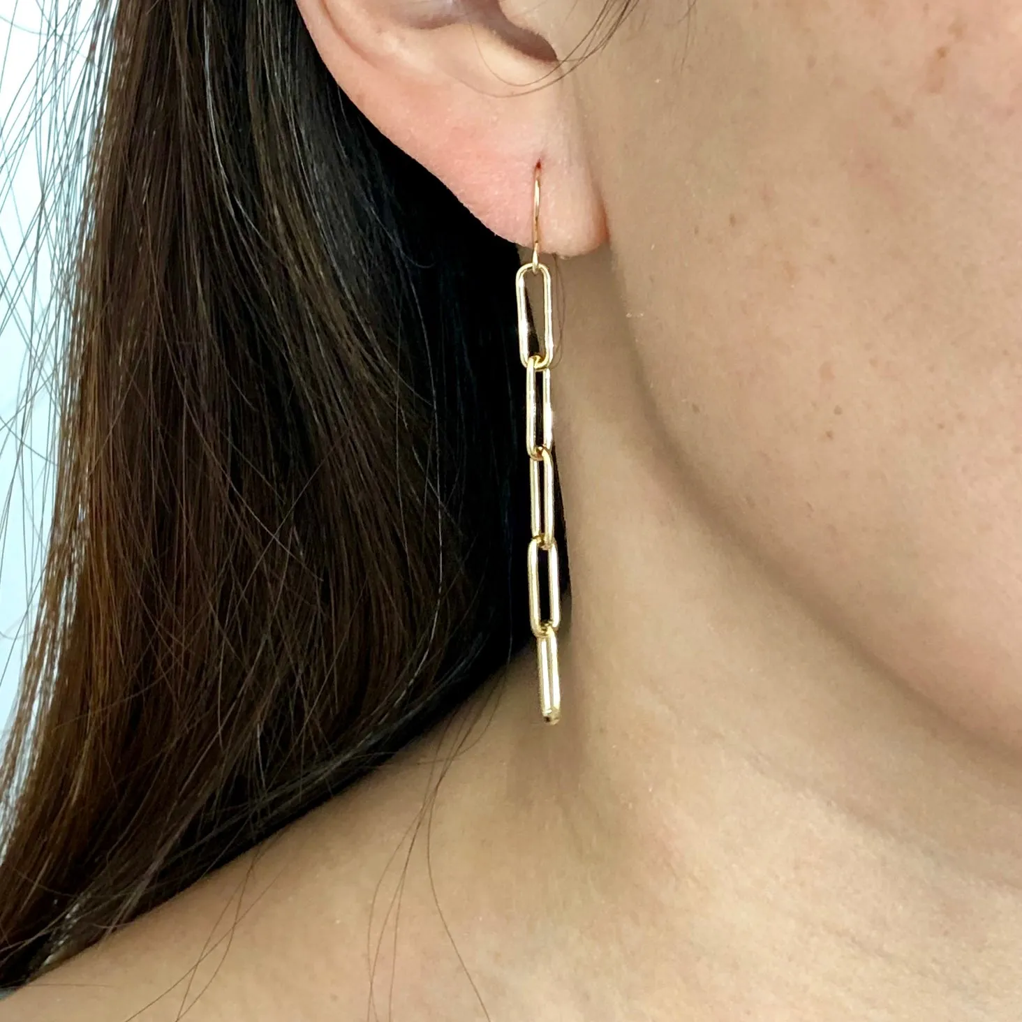 Gold Fill Long Rectangle Link Earrings