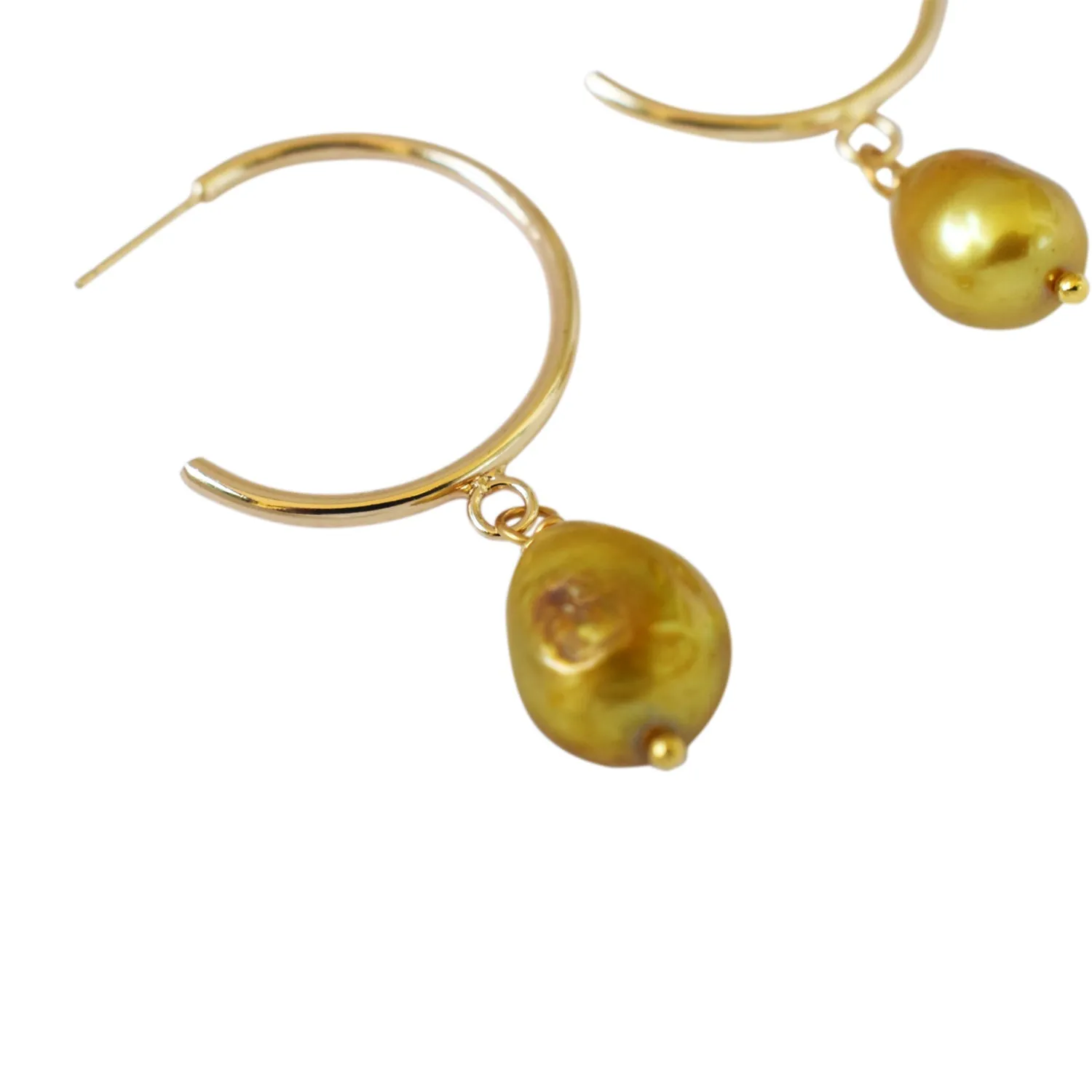 Gold freshwater pearl hoop earrings | by Ifemi Jewels