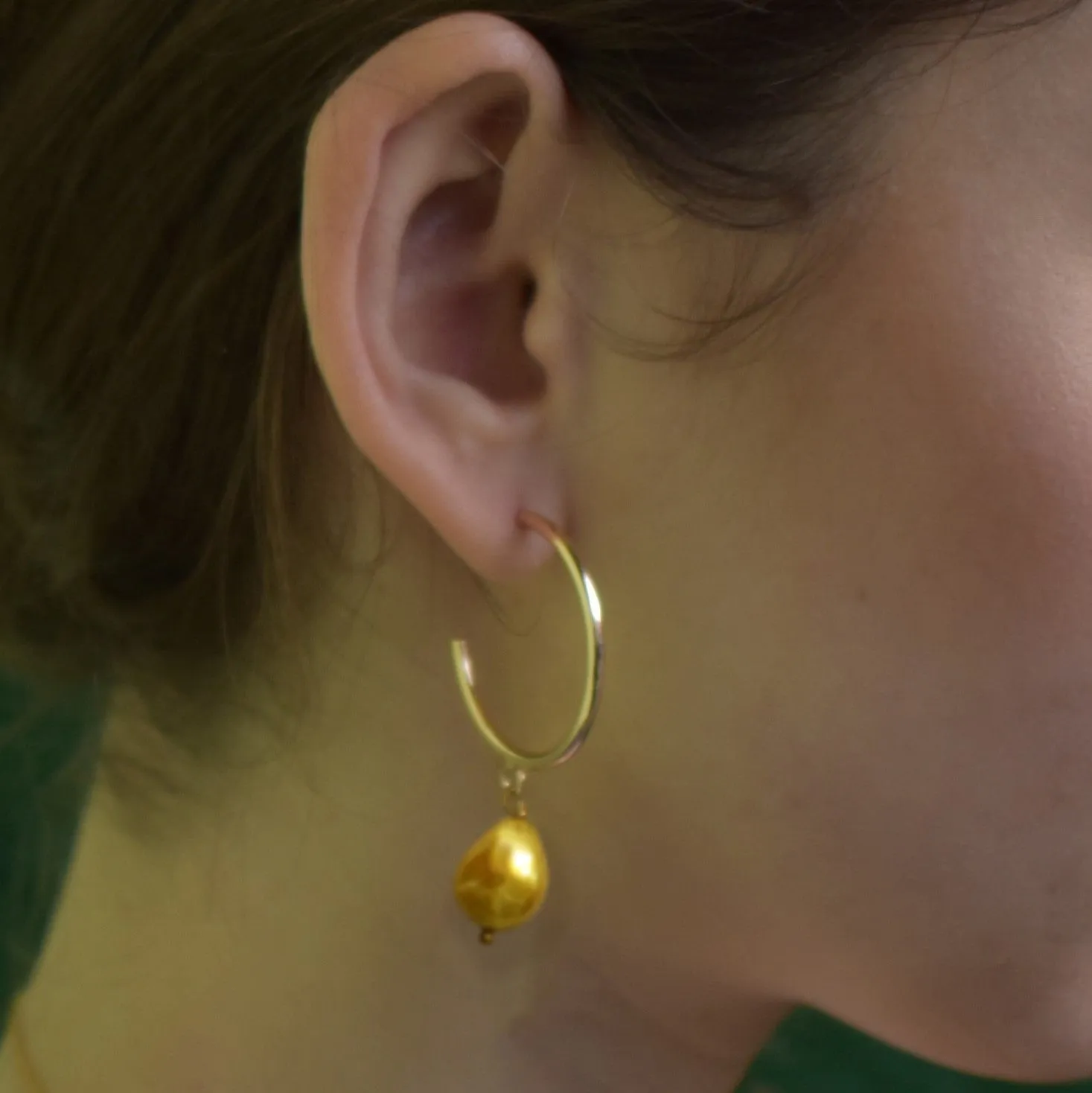 Gold freshwater pearl hoop earrings | by Ifemi Jewels