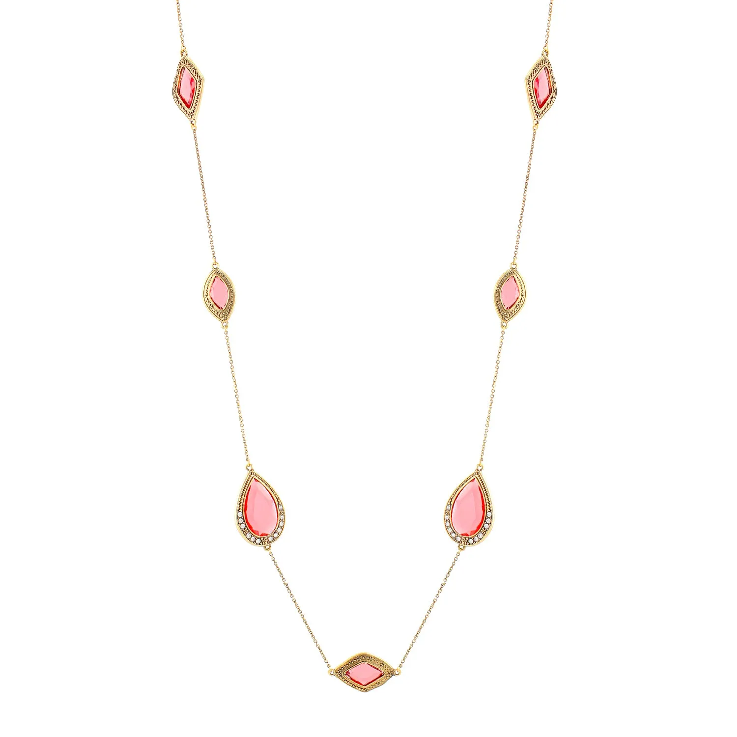 GOLD-MULTI WHITE CRYSTAL RED NECKLACE   #FW1403856 (EH8)