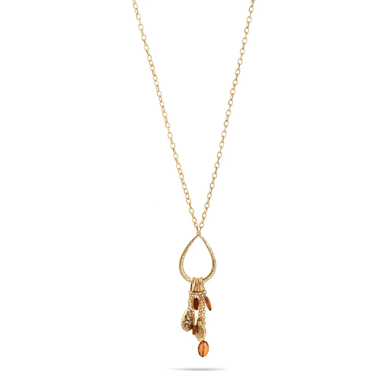 GOLD OXIDIZE TEARDROP PENDANT CHARM TASSEL NECKLACE #HNN88540GDBW (JC2)