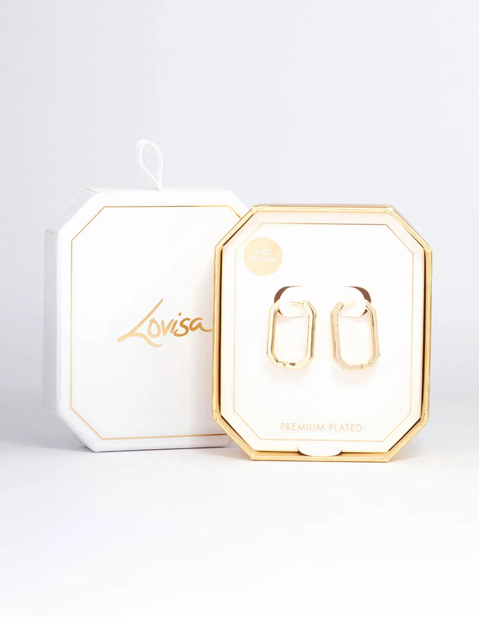 Gold Plated Octagon Cubic Zirconia Hoop Earrings