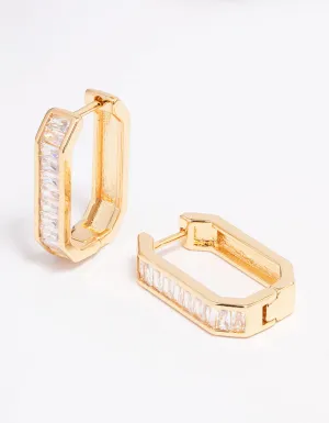 Gold Plated Octagon Cubic Zirconia Hoop Earrings