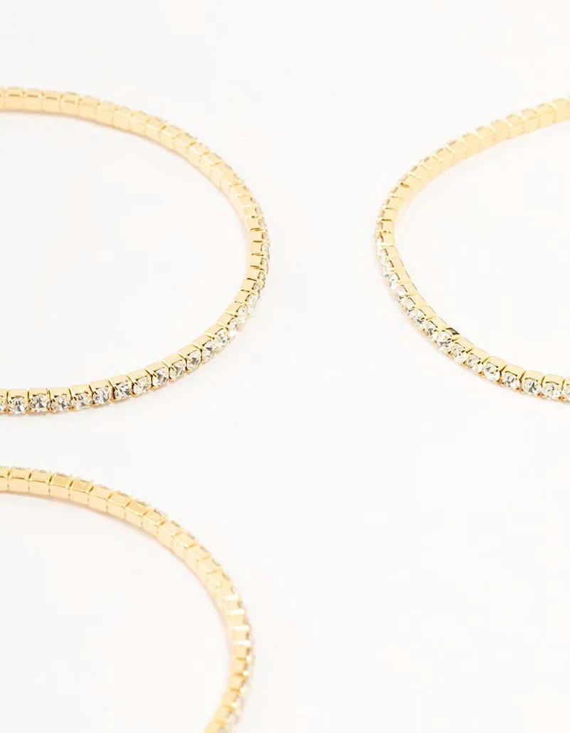 Gold Plated Stretch Cup Chain Tennis Bracelets 3-Pack