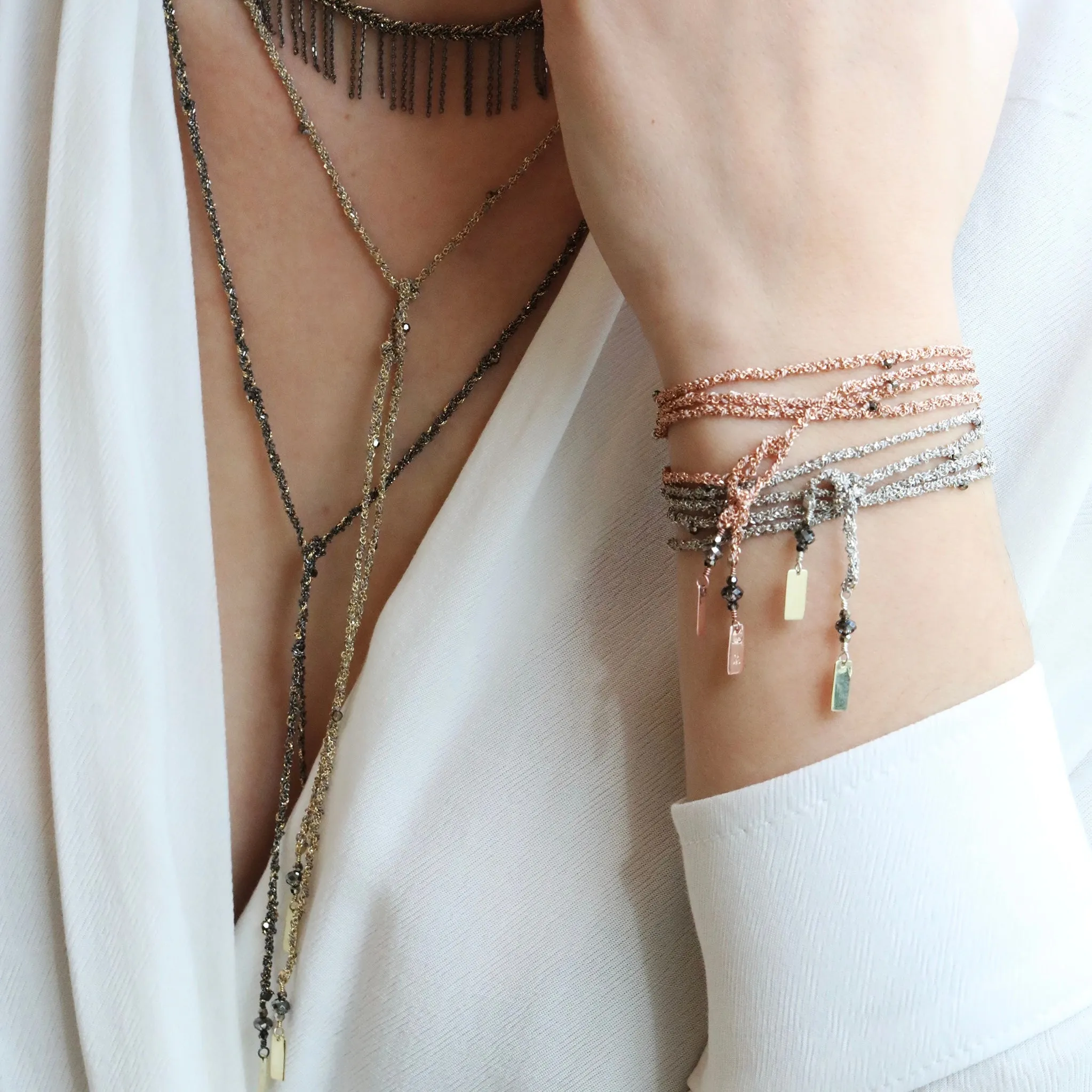 Gold Vermeil Chain and "Lila" Silk Woven Wrap
