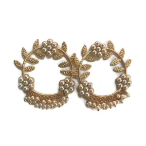Gold Vine & Pearl Hoops