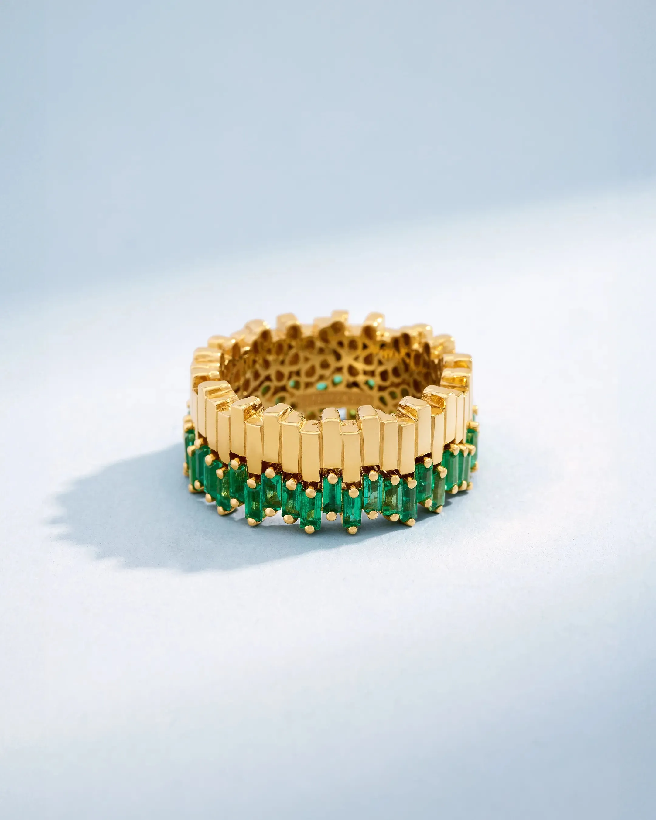 Golden Midi Stacker Emerald Eternity Band