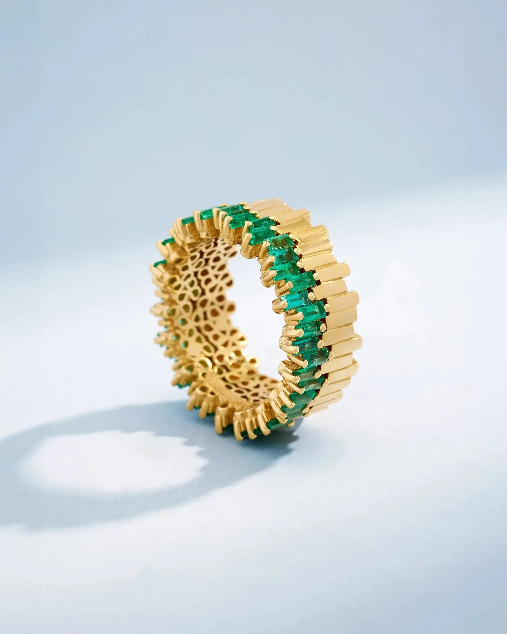 Golden Midi Stacker Emerald Eternity Band