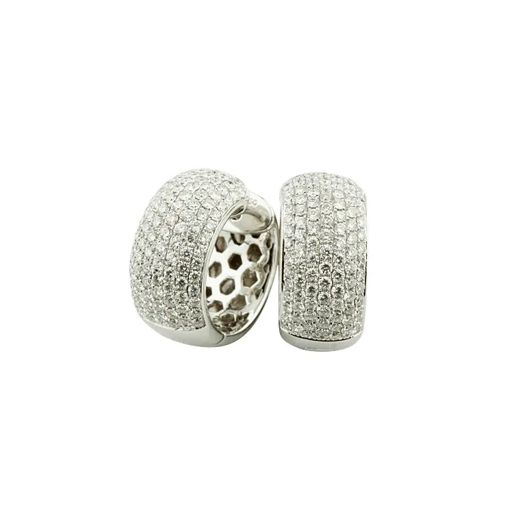 Gorgeous 18k White Gold Round Pave Diamond Hoop Earrings TCW Appx 2.50 Cts