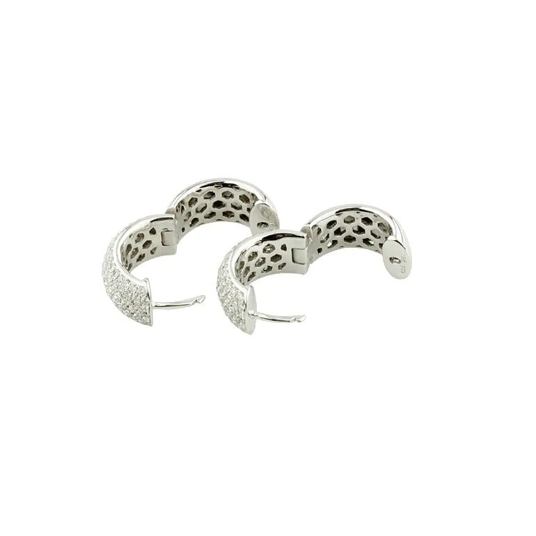 Gorgeous 18k White Gold Round Pave Diamond Hoop Earrings TCW Appx 2.50 Cts
