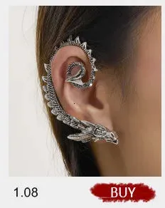 Gothic Punk Dragon Earrings Wing Vintage Ear Cuffs Clip On Earrings