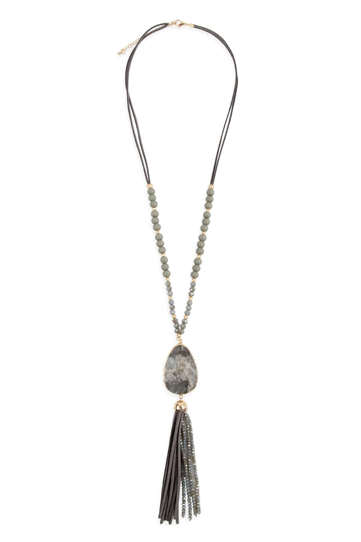 Gray Natural Stone with Tassel Pendant Necklace - Pack of 6