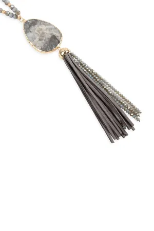 Gray Natural Stone with Tassel Pendant Necklace - Pack of 6
