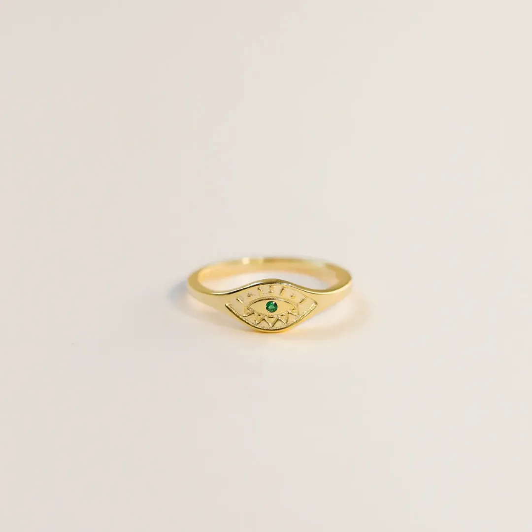 Green Evil Eye Ring, Size 8
