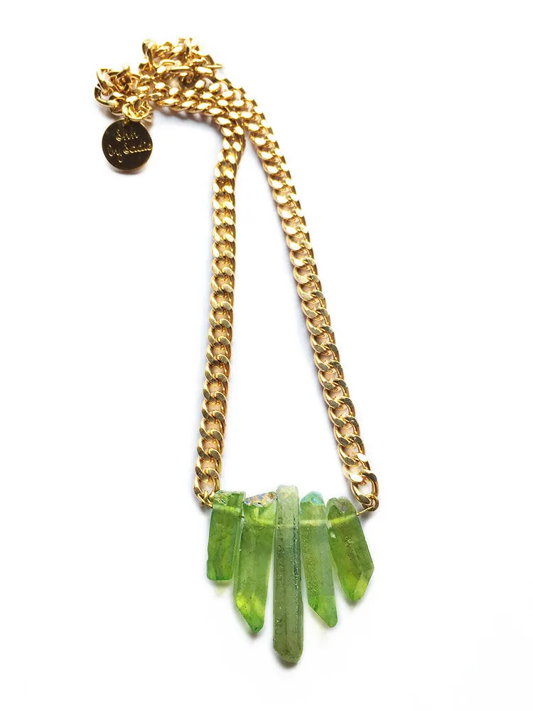 Green Mini Crystal Quartz Necklace - Shimmering Healing Stone Jewelry for Spring