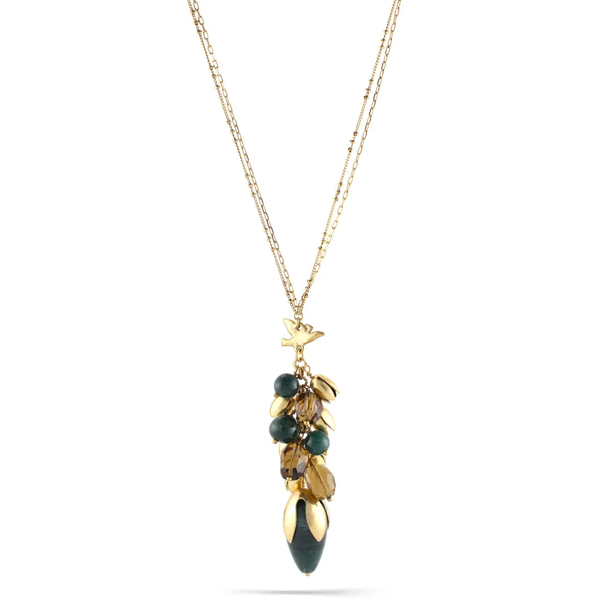 GREEN NATURAL STONE AND SMOKEY CRYSTAL DROP NECKLACES #192GN1401 (IF19)