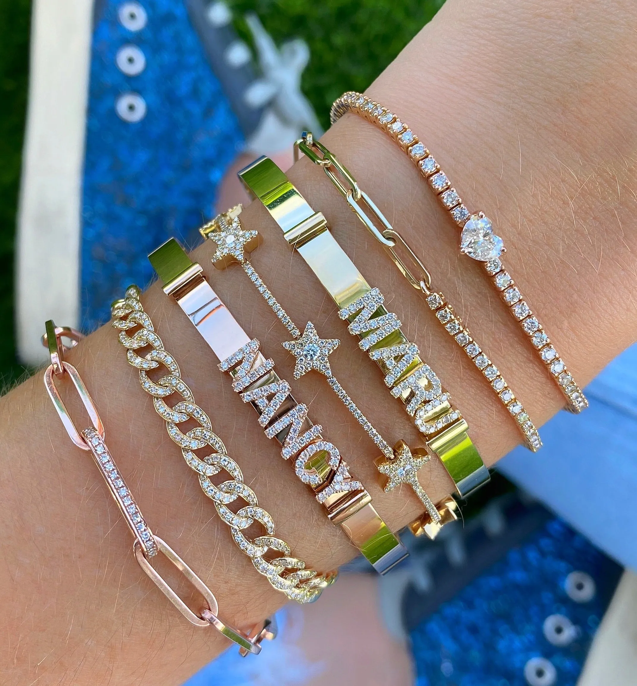 Half and Half Diamond Tennis Paperclip Bracelet