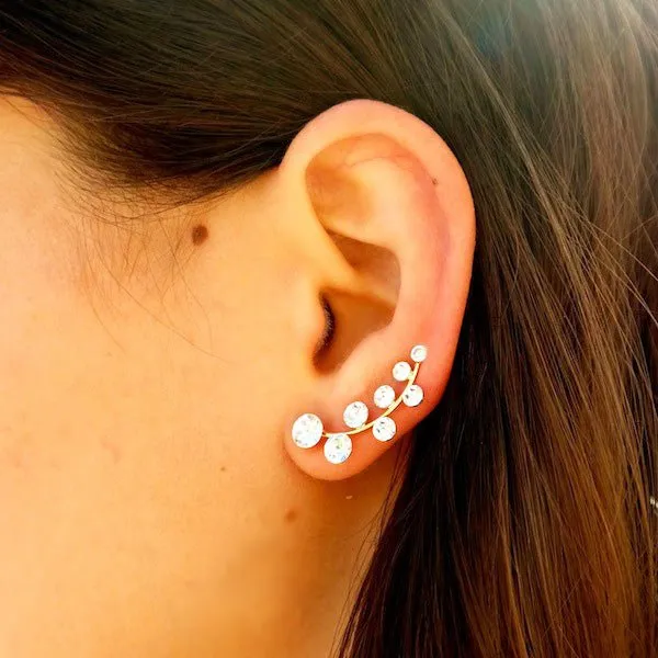 Handmade Brass Ear Cuffs and Climber Earrings with Clear CZ Crystals - 18K Gold Plated - 1.18 Inches Length - Sold in Pairs